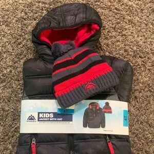 Snozu Kids boys 4T winter  jacket and hat set. Brand new bought at Costco NWT